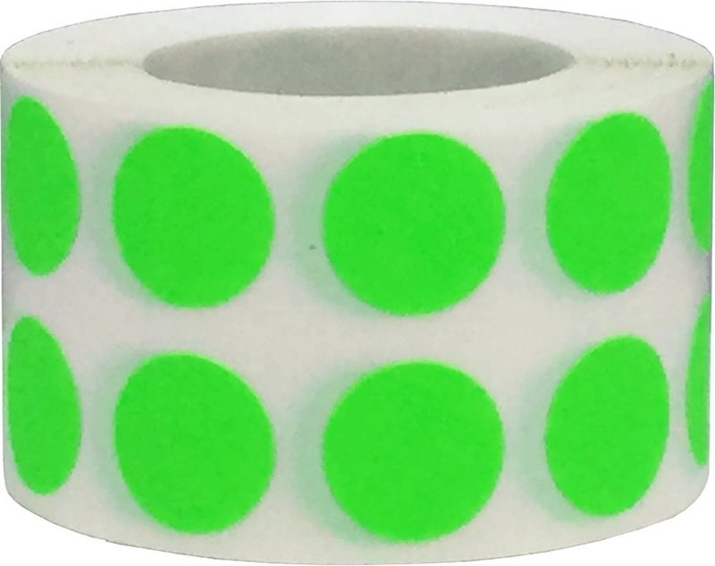 InStockLabels.com Fluorescent Green Color Coding Labels for Organizing Inventory 0.50 Inch Round Circle Dots 1,000 Total Adhesive Stickers On A Roll - Image 2